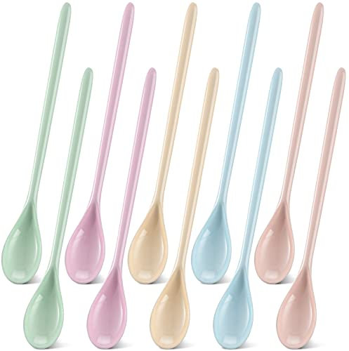 Lallisa Lot de 10 cuillères à long manche de 18,3 cm colorées en plastique réutilisables pour mélanger du thé glacé pour crème glacée, sundae, latte, chocolat, cocktail, passe au lave-vaisselle