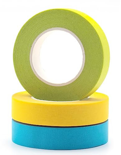 Abklebeband, 3 Rollen Kreppband Malerband, 15mm x 20m Maler Kreppband, Abdeckband Maler, Premium Malerkrepp Universal, Entfernbar Malerband zum Streichen, Lackieren, Renovieren(Blaues Grün Gelb)