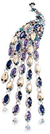 Herbests Kristall Strass Pfau Anhänger Brosche Pin,Schöne Tier Brosche Pfau Brosche für Frauen und Mädchen Kristall Broschen Clips Modeschmuck Bankett Party Dekoration Schmuck für Frauen Männer