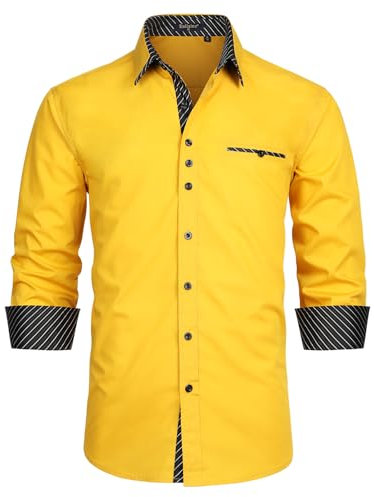Enlision Mens Shirts Long Sleeve Formal Dress Shirt Regular Fit Business Casual Slim Shirts Yellow L