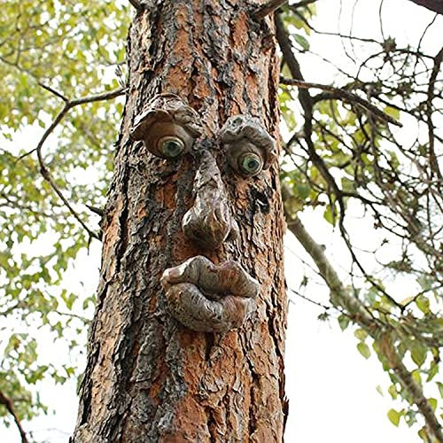 Aaivnmd Baum Gesichter, Baumgesicht Alter Mann, Baumgesicht Gartendeko Greenman Deko, für Hofkunst Freiluft Skulptur und Baumdeko zum Hängen, Wetterfest Lustige Gartendeko Figuren (B)