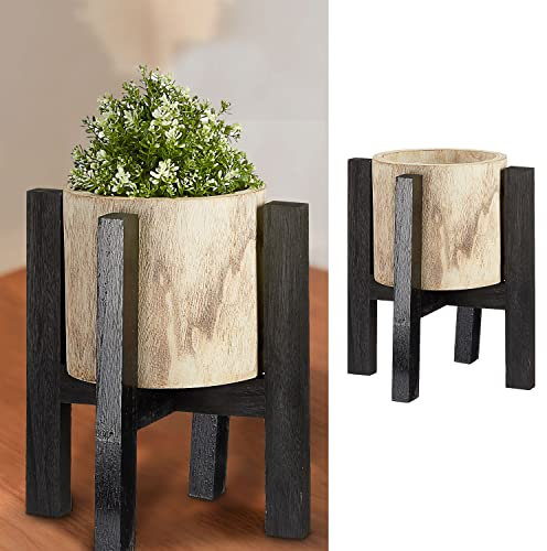 Cepewa Blumentopf auf Ständer | Holz 29x36cm natur schwarz Folieninlay | Übertopf Wohndekoration (1 x Blumentopf 29x36m)