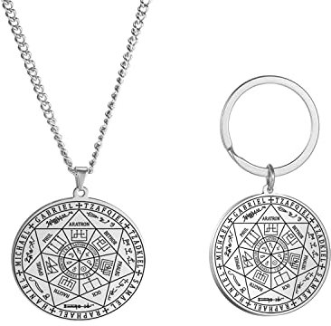 EUEAVAN Siegel der 7 Erzengel Anhänger Halskette Schlüsselanhänger für Männer St. Michael 7 Erzengel Siegel spiritueller Schutz Amulett Medaille heidnischer Schmuck Frauen