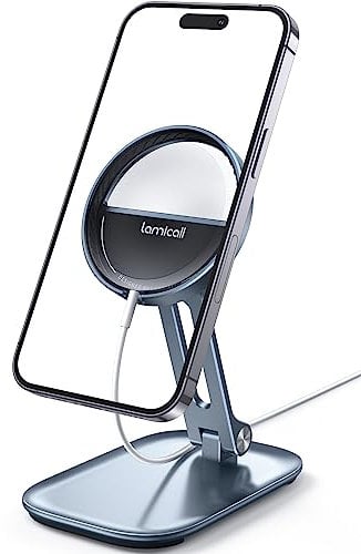 Lamicall Phone Stand for MagSafe Charger - [Foldable & Aluminum] Charging Stand Holder for Desk for iPhone 17/16/15/14/13/12 Series, [Not Fits 2024 Ver.] Come without Charger! - Grey