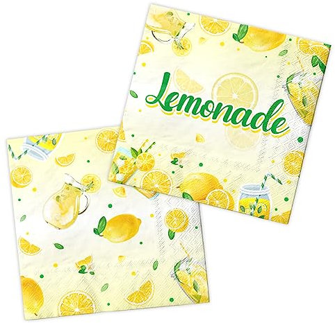 Limonadenständer-Zubehör, 40 Stück, Zitronen-Servietten, Obst-Thema, Sommer, Geburtstag, Einweg-Papierservietten, gelbe Limonadenständer-Dekorationen
