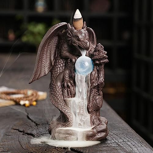 SKILBEAIA Dragon Backflow Brûleur d'encens en bâtonnets de cônes d'encens Support Home Decor Porcelaine Plated 20 cônes d'encens à flux arrière 30 bâtonnets d'encens pour la maison et le bureau