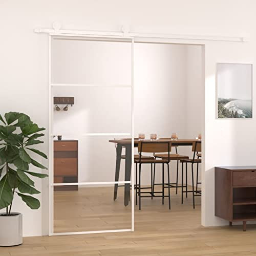 Festnight Puerta Correder ESG Vidrio y Aluminio, Puertas Correderas de Cristal, Puertas Interiores, Seguro y Duradero, Blanco Transparente Type 7-90x205 cm