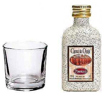 Deliex delicias de Extremadura. 24 Botellitas de crema orujo con vaso chupito en bolsa de organza. Detalles para invitados en bodas, comuniones, bautizos y eventos. (Orujo, 24)