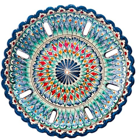 4BIG.fun Lagan Ouzbek Bol à fruits, style oriental, diamètre : 32 cm, en céramique, fait à la main, émaillé, peint à la main, fabriqué à la main, Earthenware Ouzbek
