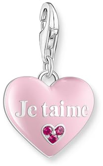 THOMAS SABO Charm-Anhänger rosa Je t´aime Herz Silber 925 Sterlingsilber, Kaltemail