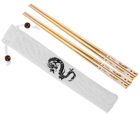 Ciieeo Palillos Coreanos Reutilizables Largos Metal Diseño Dragón Bolsa Regalos