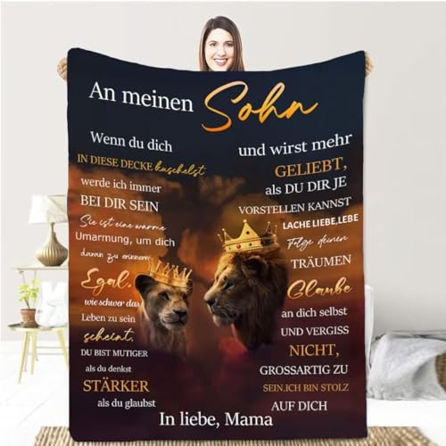 Aevmsor Geschenke für Sohn Geburtstag, Kuscheldecke Flauschige Personalisierte Decke An Meine Sohn Von Mama und Papa, Positiv Ermutigen Briefdecke Flanelldecke, Weihnachten Abschluss