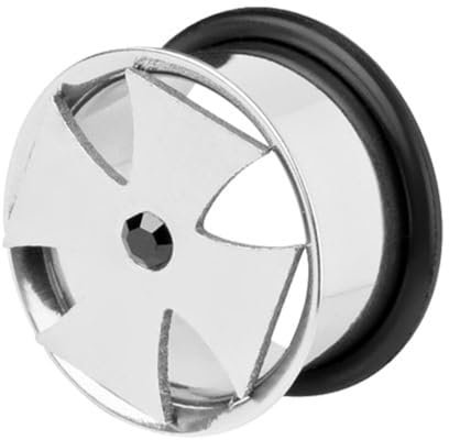 Taffstyle Flesh Tunnel Ohr Ear Plug Ohrpiercing Single Flared Eisernes Kreuz mit Kristall Inlay 16mm