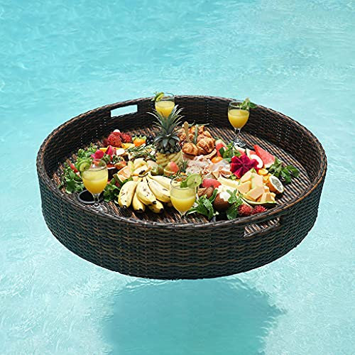 31/47 Schwimmendes Serviertablett, Frühstückskorb aus PE-Rattan-Gewebe, mit Doppelgriff, Pool-Party-Getränke- und Snack-Tischbar, für Whirlpool, Sandbank, Spa, Strand (1200 x