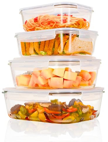 Magnificent 4-Pack Large glass food storage containers with Lids | 2500ml | 2260ml | 1520ml | 1050ml | Glass meal prep containers | Microwave, Oven, Freezer and Dishwasher Safe