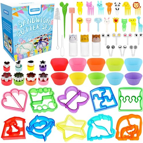 AIMEETO Sandwich Cutter Set, All in One Bento Box Accessory Kit, Including Sandwich Cutters, Accessories and Complete Supplies for Bento Boxes