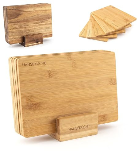 Hanseküche Schneidebrett Set – Hochwertige Schneidebretter – Holzbrett Küche groß mit Saftrille, Küchenbrett, massives Schneidbrett (Bambus, 5er Set)