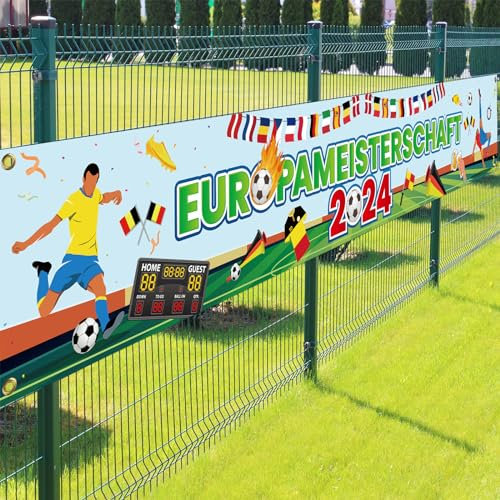 LAMEK EM 2024 Banner Europameisterschaft Banner EM 2024 Fußball Spiel Deko 300x50cm Extra Lange EM Partysbanner für Fußballfan Haus Garten Bar Fanclub