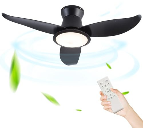 42in Fan Light Ceiling Modern Led Small Bedroom Ceiling Fans with Lights and Remote Control 6 Speed Reversible Silent Ceiling Fans with Lamps Tricolour Timer Lounge,Black