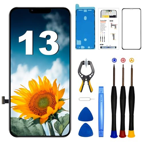 EFAITHFIX for iPhone 13 Screen Replacement 6.1 Inch LCD Screen 3D Touch Display Full HD Digitizer Frame Assembly (A2482 A2631 A2633 A2634 A2635) with Repair Tools Screen Protector Waterproof Adhesive