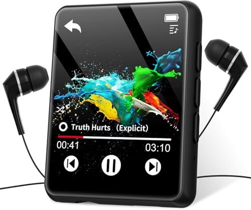 32GB Mp3 Player with Bluetooth 5.0 Portable Full Touch Screen Mp3 Player with Speakers Portable hi-fi Music Player with FM Radio Recording mp3 Player for Kids Suitable for Sports Running (Black)