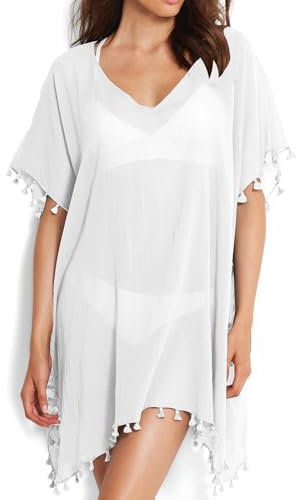 Swimsuit Cover Ups for Women,Beach Dress Bikini Cover Ups for Women Chiffon Swimwear Bikini Swimsuit Beach Cover Ups (White)