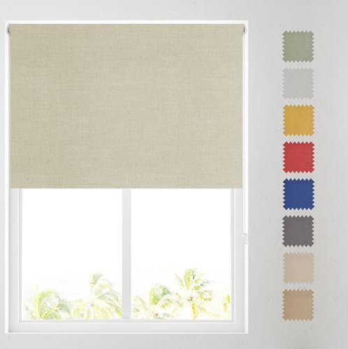 Barnes Blinds - Paris Textured Blackout Roller Blinds for Windows, Custom Cut to Size - Durable Fittings, Easy Fit (Natural 122cm)