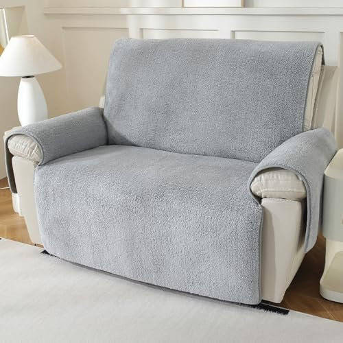 Royhom Dicker Lammfellbezug Sofa Überzug 2 Sitzer, Sofaschoner rutschfest für Leder-Couch, Waschbar, Superweicher Sofabezug, Hellgrau Couch Überzug für Kinder und Haustiere (Hellgrau, 2 Sitzer)