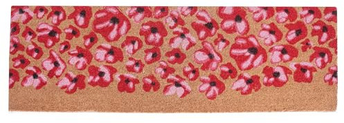 Extra Long Printed Coir Doormat 40x125cm Non-Slip Backing Large Natural Runner for Hallway Entrance Indoor Outdoor Dirt Trapping Heavy Duty Coconut Fibre Mat [Red Poppy]