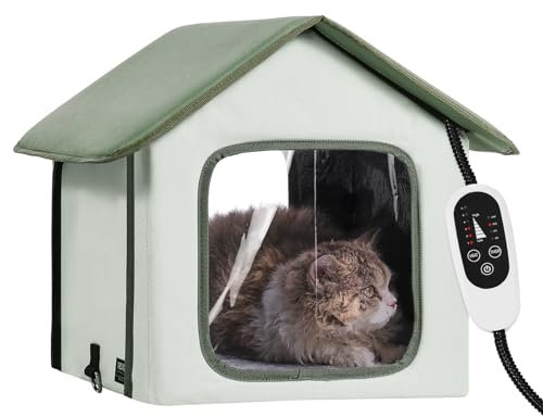 VEVOR Erhöhtes beheiztes Katzenhaus, Katzenunterschlupf für draußen mit Einstellbarer Temperatur und Timer, Faltbarer Katzenunterschlupf aus 600D Oxford-Gewebe mit beheiztem Kissen für den Winter