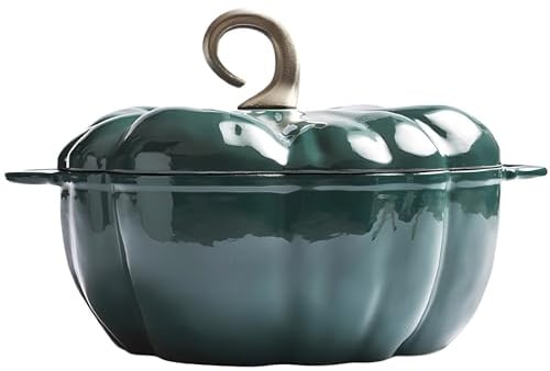 Pumpkin Dutch Oven Kasserolle aus Gusseisen, 4 qt, Kürbis für Halloween, Erntedankfest, Dekor-Topf, Geschenk, Emaille-Topf mit Deckel für Eintopf und Suppentopf, für 3–5 Personen