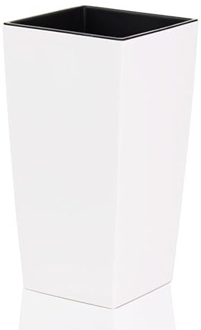 Vaso da fiori 40 x 40 x 75 cm | Fioriera dal design moderno con contenitore interno per risparmiare sulla terra | Vaso in plastica per eleganti composizioni di piante, bianco