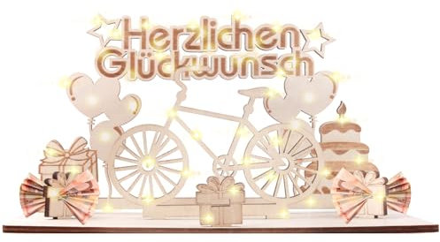 Geschenk Fahrrad Geburtstag Geldgeschenke Holz mit LED Lichterkette Lustige Ruhestand Geschenk Geldgeschenk Fahrrad Geburtstag Deko Holzgeschenk für pensionierte Arbeiter für Radfahrer Freunde Familie