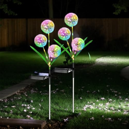 Hqynss Solarlampen für Außen Garten, 2 Stück Solarleuchten Garten Deko Lampen Löwenzahn mit Mehrfarbig LED, IP65 Wasserdicht Solar Blumen Gartenleuchte Beleuchtung für Outdoor, Aussen, Balkon,Terrasse