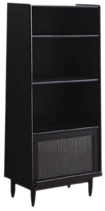 Lizhuzhuzs28 Bücherregale Schwarzes mehrschichtiges Bücherregal mit Füßen, mit umgedrehter innerer Schiebetür aus Glas, Organisationsregal for Lernbedarf, Bücher und Holz Platz Sparen