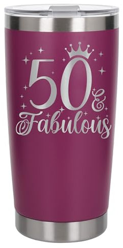 Always Looking Good 50th Birthday Gift 50 & Fabulous Engraved Insulated Travel Mug Gift for Her Present for 50 Year Old Dark Pink Thermal Coffee Flask Travel Mugs with Lids