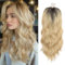 Haarteil mit Spitze vorne, gewellt, große Basisabdeckung, dünner werdendes Haar, zum Anklipsen, für Damen, Faser-Perücken mit Pony (Ombré-Blond)