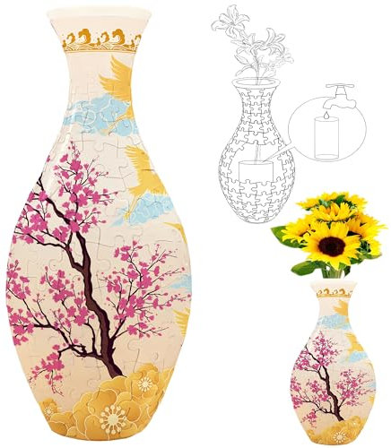 MZSX 3D-Puzzle-Vase, einzigartige Kunstblumen-Puzzles für Blumenarrangement und Heimdekoration, abnehmbar, 160 Stück 3D-Puzzles, DIY-Puzzle-Blumenvase, für Wohnzimmer, Büro, Blumenarrangement