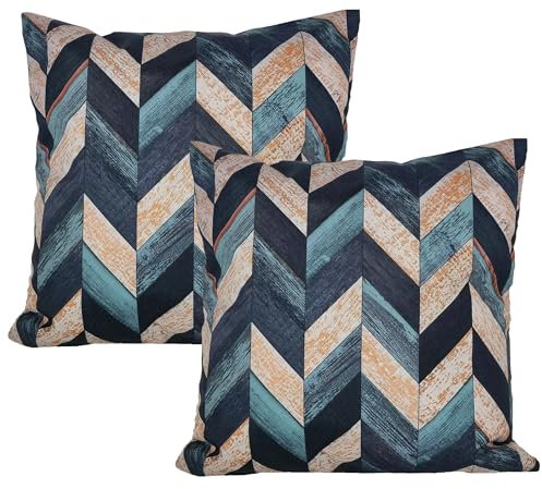 JACK 2er Set 45x45cm Motiv Outdoor Kissenhülle Kissenbezug Wasserfest Sitzkissen Lounge Kissen Garten Stuhl Lotus Effekt, Farbe:Linear Petrol