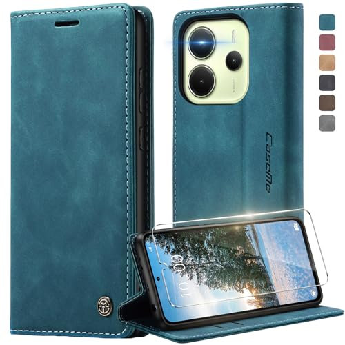 Deisyzy Handyhülle für Xiaomi Redmi Note 14 4G Hülle mit Schutzfolie, [Kartenfach Und Standfunktion] Schutzhülle, Premium PU Leder Magnet Klappbar Klapphülle Flip Case-Blau