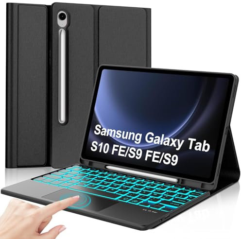 IVEOPPE Coque Clavier pour Samsung Galaxy Tab S9 FE/S10 FE 10.9''/S9 11 avec Touchpad, Coque Clavier AZERTY Français Rétroéclairé Bluetooth pour Samsung Tab S10 FE/S9 FE 10.9/S9 11, Noir