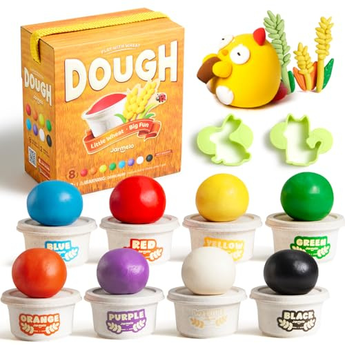 Jar Melo Wheat Modeling Dough – 8 Packs Non-Toxic & Safe Dough with 2 Molds, 2 oz Each Can, Soft & Colorful Dough for Kids Arts & Crafts, Preschool Sensory Toy, Back to School & Gifts for Ages 2-4