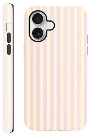 Yirlbey Gestreift Striped Streifen Sommer Handyhülle für iPhone 16 Hülle 6,1, Aesthetic Summer Rosa Gelb Stripes Muster Design für Mädchen Schutzhülle Zweischichtige Stoßfest Bunt Silikon TPU Case