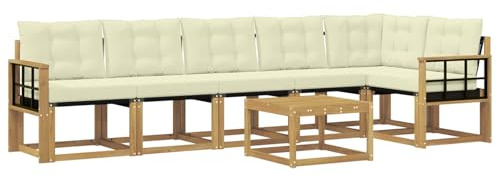 vidaXL Outdoor-Sofagarnitur mit Kissen 7 pcs Weiß und Creme, Garten, modernes Sofa-Set, langlebige Möbel für draußen, stilvolle Lounge, entspannen am Pool