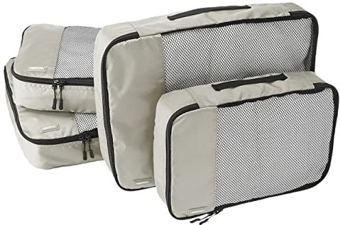 Amazon Basics Packwürfel Set für Koffer, Reise Organizer, Reißverschluss, 4er-Pack, 2 Mittelgroß und 2 Groß, Grau