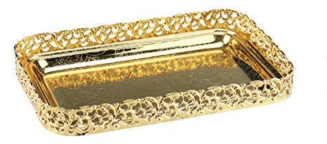 Gold Serving Tray - Rectangle Decorative Mirror Polished Paandan Centrepiece Tealight Candles Display Plate Fruit Platter Snacks Drinks Tray