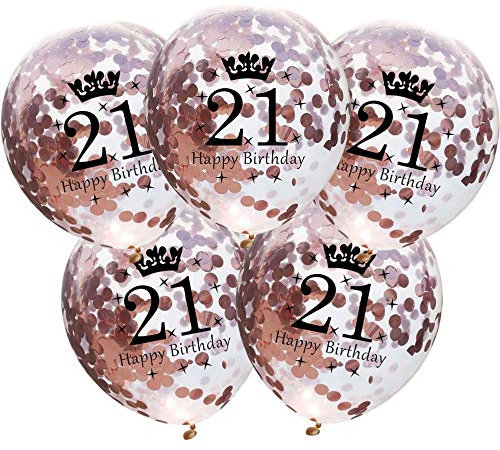 DIWULI Luftballons 21 Geburtstag 5 Stück - Zahl 21 Rose-Gold