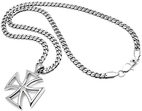 Schmuck-Checker Eisernes Kreuz Anhänger aus 316L Edelstahl Herren Schmuck Iron Cross Silber poliert 60cm Kette Bikerschmuck