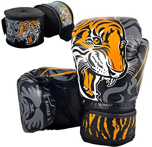 RAGECAMEL Kinder-Boxhandschuhe mit Handbandagen, Boxset für 3-8 Jahre Mädchen & Jungen, Trainings-Boxhandschuhe (Orange)
