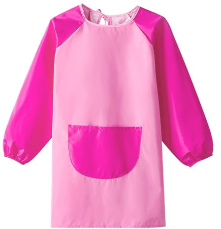 Greyoe 1 Stück Malschürze Kinder Malkittel Kinder Schürze Kinder Lätzchen mit ärmeln Wasserdicht und Schmutzabweisend zum Malen (Rosa, XL)